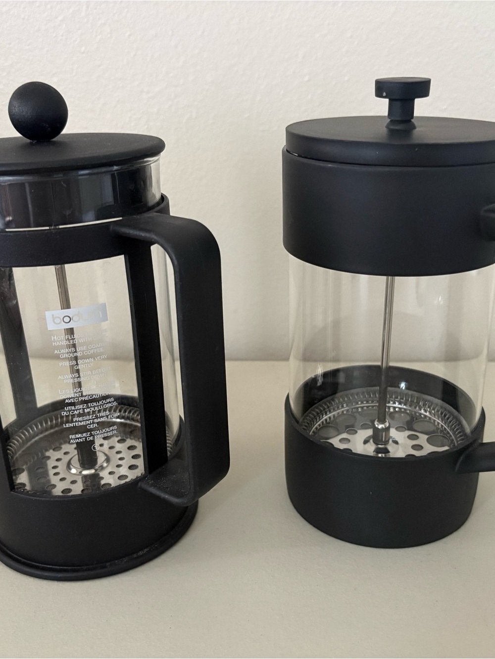 Bodum Black Glass French Press Pair with Ergonomic Handles